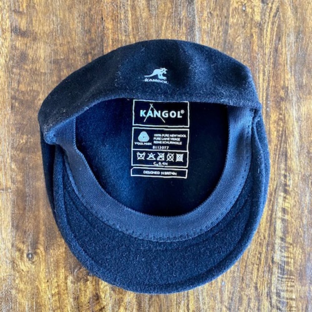 Kangol Wool 504 Black Flat Cap Hat (Small)